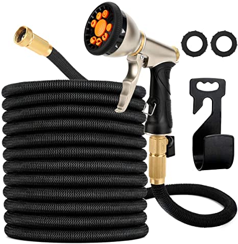 Garden Hose Expandable, Leakproof Lightweight, Retractable Collapsible Water Hose with 9 Function Zinc Spray Hose Nozzle, 3/4 Extra-Strong Solid Brass Connectors, Easy Storage Kink Free Flexible Gardening Pipe, Superior Strength 3750D, 13-Layers Latex (50FT)
