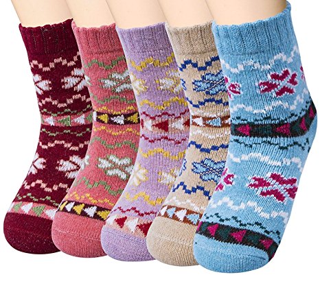 5 Pairs Womens Cold Weather Soft Warm Thick Knit Crew Casual Winter Wool Socks