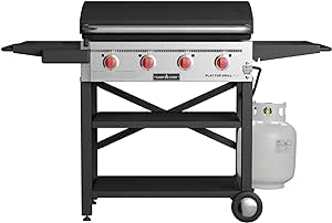 Camp Chef Flat Top 600 with Lid Hood - Flat Top Gas Grill with Griddle & Wind Deflectors for Outdoor Cooking Equipment