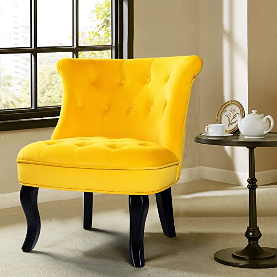 Yellow Gold Upholstered Chair/Jane Tufted Velvet Armless Accent Chair with Black Birch Wood Legs - Sunrise Yellow