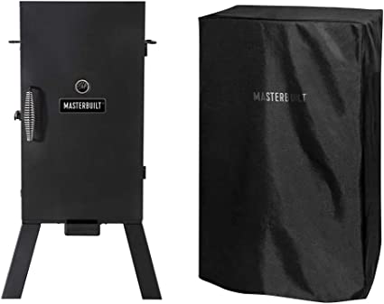 Masterbuilt MB20070210 Analog Electric Smoker with 3 Smoking Racks, 30 inch, Black & MB20080319 Electric Smoker Cover, 30 inch, Black