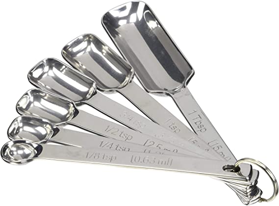 AEDILYS Set of 6 Best Measuring Spoons fo nts -Narrow Shape to Fit in Spice Jars with Bonus Leveler Narrow Accurate Perfect for Baking & Cooking - Engraved U.S & Metric -box