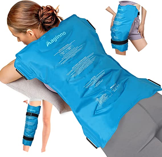 Maginno Large Gel Ice Pack for Back Injuries Reusable, Ice Packs for Back Pain Relief, Shoulder, Hip,Neck, Leg - Ice Gel Pack with 2 Rejustable Straps for Postpartum, Surgery, Swelling (Harbor Blue)