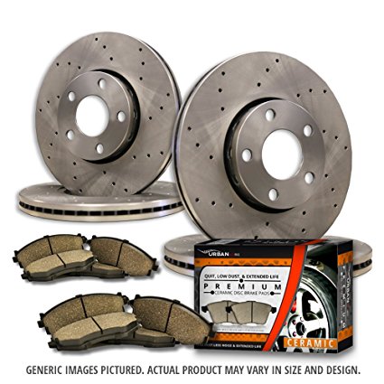 (F R Full Kit)4 Cross Drill Disc Brake Rotors   8 Ceramic Pads(5lug)-Combo Brake Kit