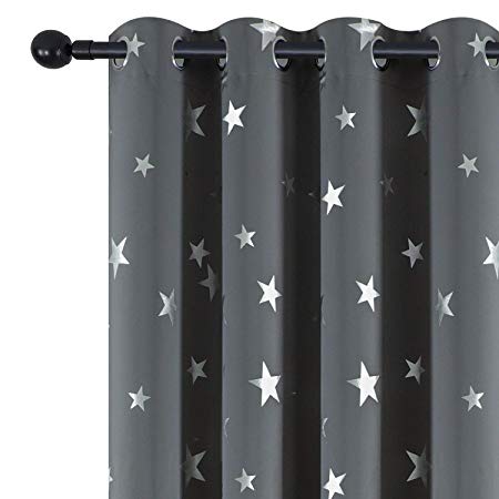 Utopia Decor Kids Room Blackout Curtains Star Curtain Grommet Thermal Insulated Window Curtains for Baby Boys Girls Nursery Room 52W x 63L Inch Light Grey Set of 2