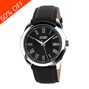Men's Watches with Black Leather Strap Fashion Wrist Watch for Men