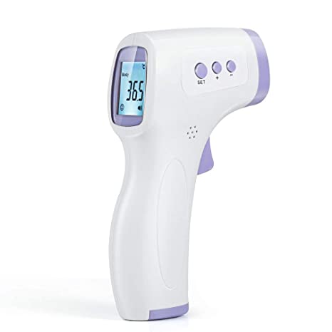 【Limited time Discount】IR Infrared Digital Non-Contact Thermometer Gun with Three Color LCD Screen for Adult and Baby Forehead, Ear and Body Temperature with Fever Alarm and Memory Function