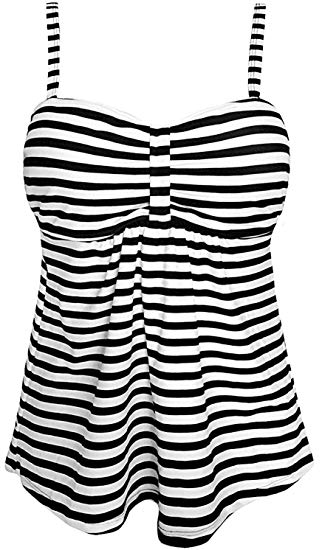 Gabrielle-Aug Women's Fashion Swimsuit Sailor Stripe Adjustable Modest Swim Tankini Top Beach Swimwear