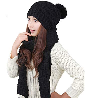 MINAKOLIFE Womens Winter Knitted Scarf and Hat Set Thicken Skullcaps