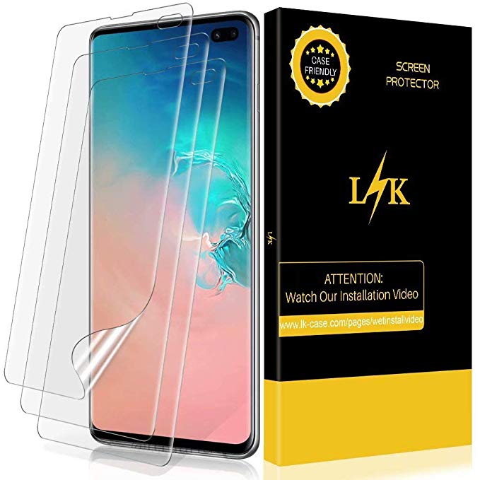 L K 3 Pack Screen Protector for Samsung Galaxy S10 Plus / S10 , HD Clear Flexible Film Not Glass [Bubble-Free] [Case Friendly] [Max Coverage] [Ultrasonic Fingerprint Compatible] Screen Protective Film