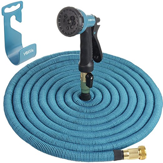 HBlife 50 ft Heavy Duty Expandable Lawn Garden Water Hose with 8 Spray Pattern Nozzle with Triple Layer Latex Core & Latest Improved Extra Strength Fabric Protection