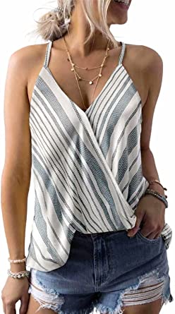 Dokotoo Womens V Neck Camisole Leaf Print Tanks Tops and Blouse S-XXL