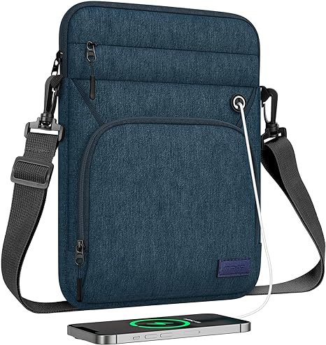 MoKo 9-11 Inch Tablet Sleeve Bag, Fits iPad Air 5/4th 10.9, iPad 9/8/7th 10.2, iPad 10th Gen. 10.9, iPad Pro 11 Inch, Tab S8/S9 11, Multifunctional Bag with Shoulder and Headphone Port, Indigo