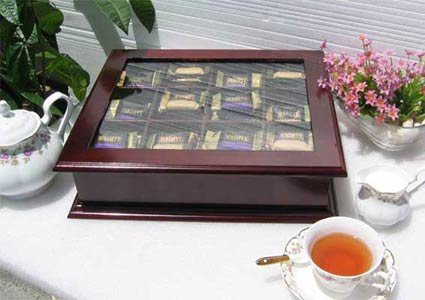 LARGE Fancy Tea Bag Chest Cabinet / Tea Bag Storage Box, Solid Wood, Mahogany Finish (TEA1-MA)