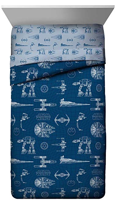 Jay Franco Star Wars Vehicle Schematics Twin Comforter - Super Soft Kids Reversible Bedding Features Millennium Falcon - Fade Resistant Polyester Microfiber Fill (Official Star Wars Product)