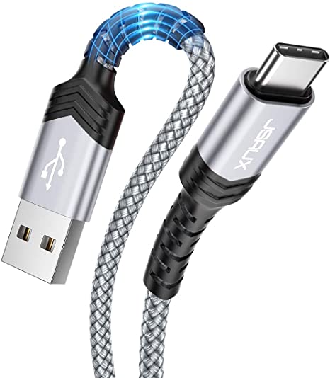 USB C Cable Fast Charging,JSAUX 3-Pack(10ft 6.6ft 3.3ft) USB A to Type C Charger Nylon Braided Cord Compatible with Samsung Galaxy S10 S9 S8 Plus Note 10 9 8,Moto Z,LG V20 G6,and More(Silver)