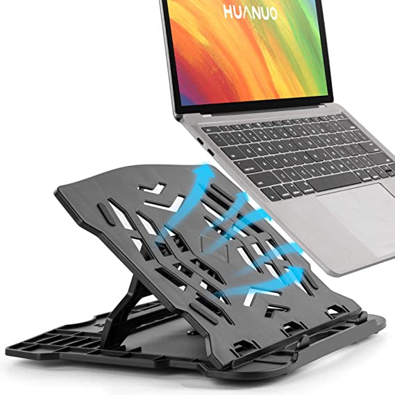 HUANUO Adjustable Laptop Stand - Portable Laptop Stand Riser for Desk, Foldable Laptop Riser with 360° Swivel Base, 7 Angles Adjustable Computer Stand, Ventilated Cooling Desktop Laptop Holder