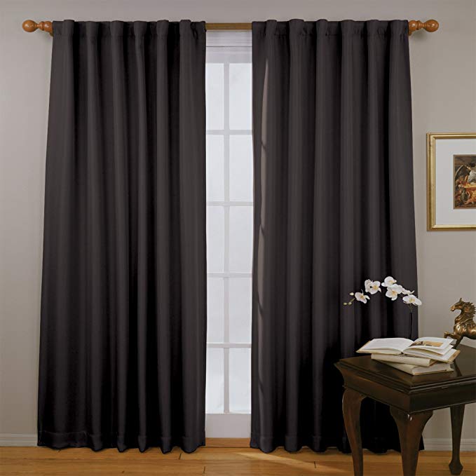 ECLIPSE Blackout Curtains for Bedroom - Fresno 52" x 63" Insulated Darkening Single Panel Rod Pocket Window Treatment Living Room, Black