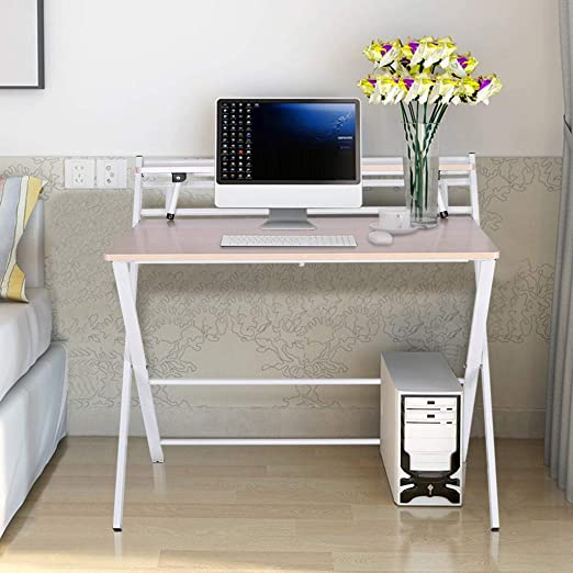 Folding Study Desk for Small Space - Home Office Desk Simple Laptop Writing Table - Free Installation Desk Corner Desks with Storage Shelf, 80x50x72.5CM