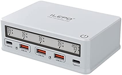 iLEPO USB C Charger 65W Support Power Delivery 3.0 PPS and more, Multiple USB Power Supply with 65W PD Charger and 60W QC Charging Port, Fast Charge USB Charger Station for iPad iPhone etc