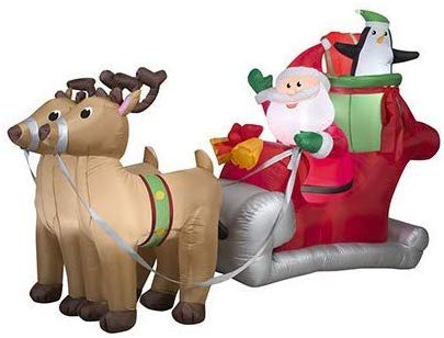 Gemmy 36855 Santa with Sleigh and Reindeer Christmas Inflatable 5 FT TALL x 8 FT LONG