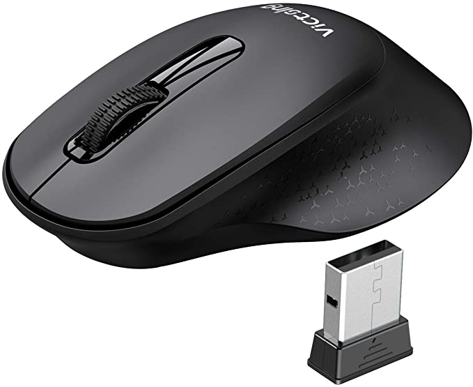 VicTsing Mini Ergonomic Wireless Mouse, 2.4G Quiet Mouse with USB Receiver, Portable Computer Mice with Independent Power Switch for PC, Tablet, Laptop, 18 Month Battery Life, Black