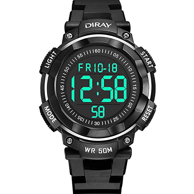 Kids Digital Watches, DIRAY Mens Boys Sport Watches Stopwatch 50M Waterproof Wrist Watch LED Timepieces
