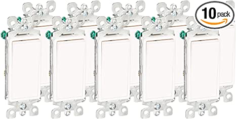 Leviton 5603-2W 15 Amp, 120/277V, Decora Rocker 3-Way AC Quiet Switch, Residential Grade, Grounding, 10 Pack, White