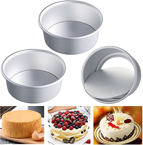 HMIN 6 Inch Round Cake Pan, Removable Bottom Cheesecake Pans, Aluminum Alloy Non-Stick 6 in Cake Pan Set of 3 (6In-3PCS)