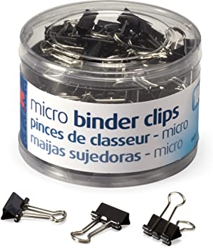 Micro Size Binder Clips, Black, 100 per Tub