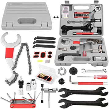 Odoland Bike Repair Tool Kit, 26 in 1 Bicycle Maintenance Tool Set with Multifunction Tool, Wrench and Tool Box, Perfect for Repair Tyres, Brakes, Lights, Chains, Pedal, Mountain Road Bike