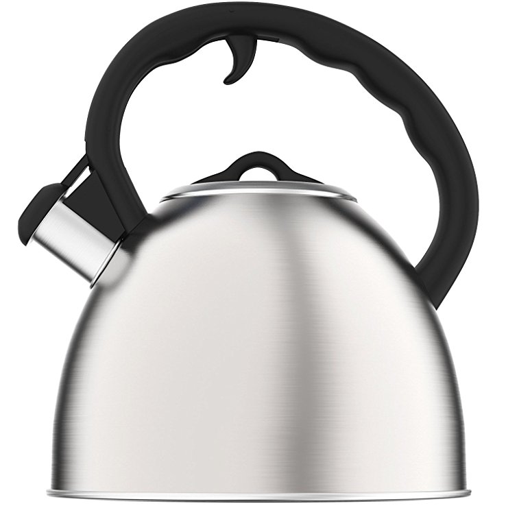 Vremi Whistling Tea Kettle - 1.9 Liter Stainless Steel Kettles with Heat Resistant Handle for Induction Electric or Gas Stovetop - Airtight Lid Keeps Water and Tea Temperature Hot (silver)