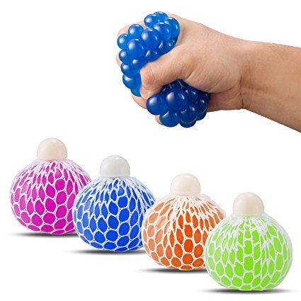Mesh Squishy Ball Super Big 7.5cm Rubber Vent Grape Stress Ball Squeezing Stress Relief Ball- For Kids & Adults.Stress Squishy Toys For Autism, ADHD, Bad Habits & More (4PCS)