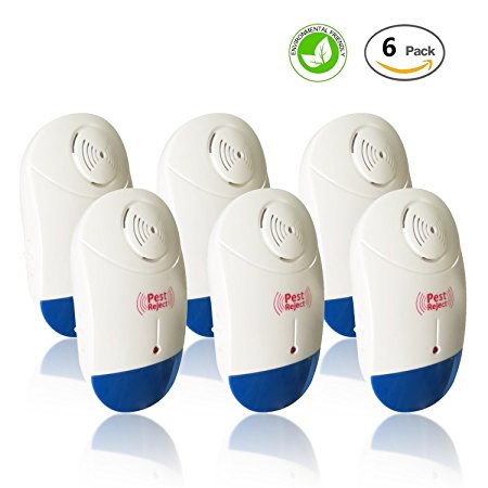 Ultrasonic Pest Repeller Control-Deriruler 6 Pack Electronic Plug In Repellant Indoor for Insects-Mosquitoes,Mice,Rats,Spiders,Lizards,Ants,Roaches,Bugs,No-toxic Eco-Friendly,Human&Pets Safe