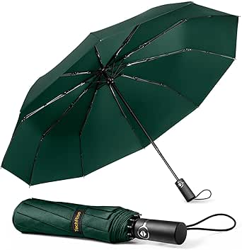 TechRise Umbrella Windproof Travel Umbrella: 10 Ribs Automatic Compact Strong Wind Proof Umbrella, One Button Auto Open Close Wind Resistant Folding Lightweight Portable Umbrella for Men Women