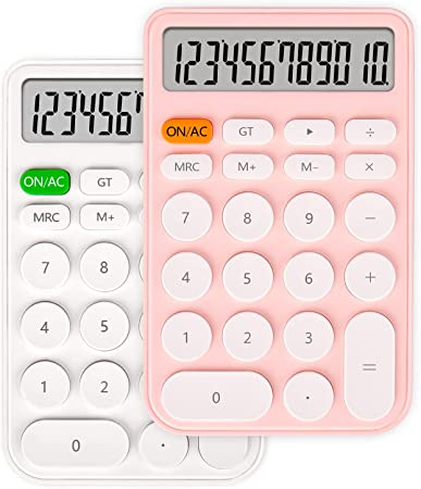 Calculators, Splaks 2 Pack Standard Basic Small Calculator 12 Digit with Large LCD Display Candy Color Desktop Calculators Portable for Office, Home, School (1 Pink & 1 White)