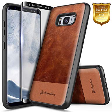 Galaxy S8  Plus Case with Full Coverage Screen Protector 3D PET, NageBee Premium Cowhide Leather Heavy Duty Shockproof Dual Layer Hybrid Defender Rugged Durable Case for Samsung Galaxy S8 Plus -Brown