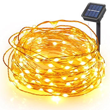 Boomile Waterproof Solar String Lights 8 Modes 100 LEDs 33ft Copper Wire Lights Starry Fairy String Lights Ambiance Lighting for Outdoor Landscape, Patio, Garden, Christmas Party, Wedding