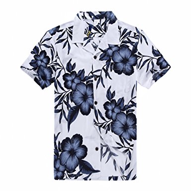 Men's Hawaiian Shirt Aloha Shirt in White Navy