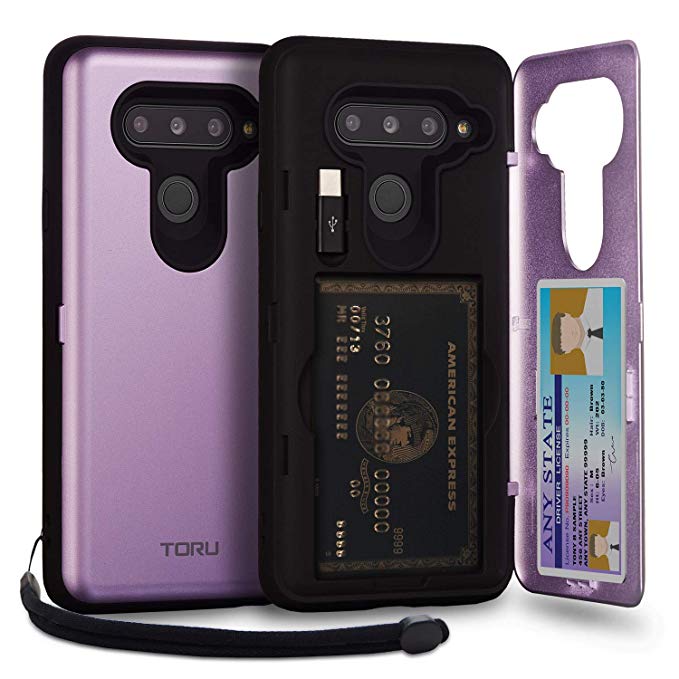 TORU CX PRO LG V40 ThinQ Wallet Case Purple with Hidden Credit Card Holder ID Slot Hard Cover, Strap, Mirror & USB Adapter for LG V40 / LG V40 ThinQ (2018) - Lavender