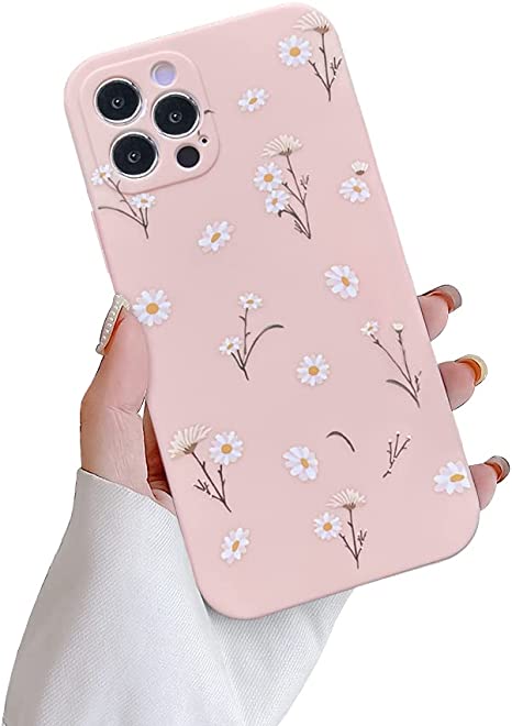 Ownest Compatible with iPhone 12 Pro Max Case,Cute Daisy Flower Pattern Design Silicone Vintage Floral for Women Girls Soft TPU Anti-Scratch Protective Cases for iPhone 12 Pro Max-Pink