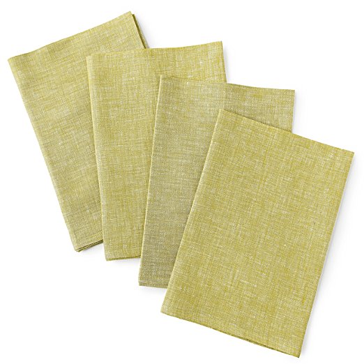 Solino Home 100% Pure Linen Napkins, 4 Pack Dinner Napkins, 20 x 20 Inch Linen Napkins, Chambray Olive, Soft and Crafted with Mitered Corners, Natura Napkins