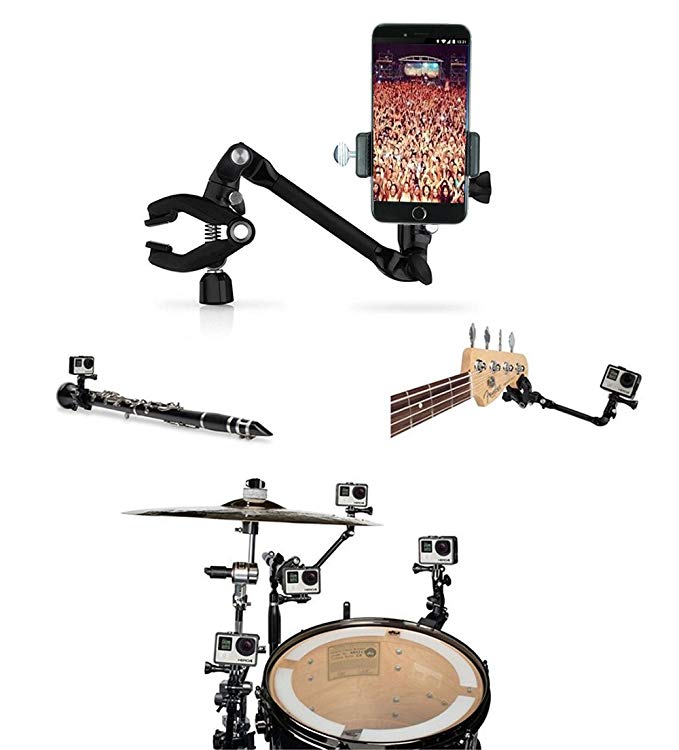 OCTO MOUNTS - 360-degree Adjustable Desktop or Guitar Mic Bass Drum Keyboard Music Stand Mount for Smartphone or GoPro. Compatible with iPhone, Samsung, Android, HTC, GoPro and other Action Cameras.