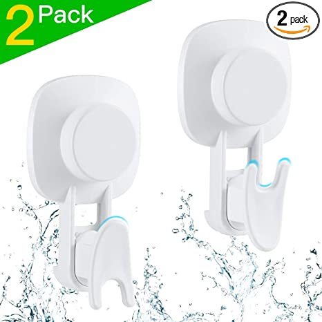 Suction Hooks, LUXEAR Strong Suction Cup Hook Waterproof Shower Hooks for Bathroom & Kitchen Powerful Vacuum Wall Hooks Removable for Towel Loofah Wreath Robe Cloth Key Bag-2 Pack