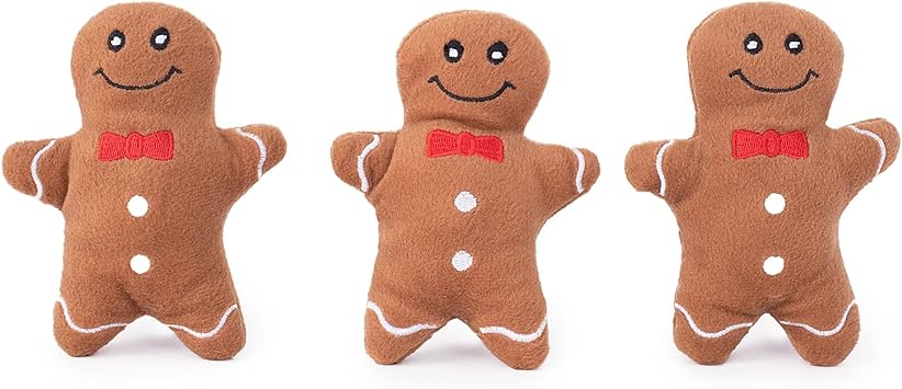 ZippyPaws 3-Pack Miniz Christmas Dog Toys - Plush Squeaky Holiday Dog Gifts for Small & Medium Puppy Dogs, Interactive Hide & Seek Stocking Stuffers for Pets - Gingerbread Men