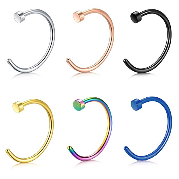 Feramox 18G 316L Stainless Steel Nose Rings Hoop Nose Piercing Body Jewelry 6PCS