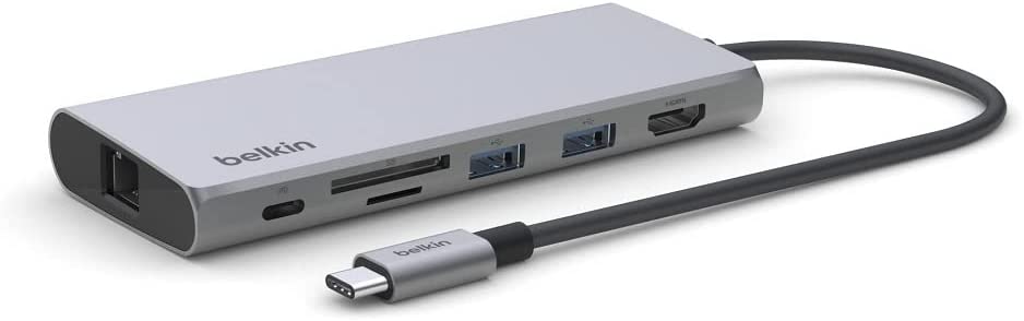 Belkin 7-in-1 USB-C Hub, Multiport Adapter Dongle with 4K 60Hz HDMI, 100W Power Delivery, 2.5Gb, 2 USB A Ports, SD and MicroSD Slot for MacBook Pro 14 and 16, iPad Pro 12.9 & 11, XPS, Surface and More