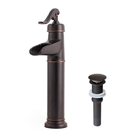 MYHB Mlan1509H Single Hole Control Bathroom Waterfall Vessel Sink Faucet and Pop Up Drain without overflow, Oil Rubbed Bronze