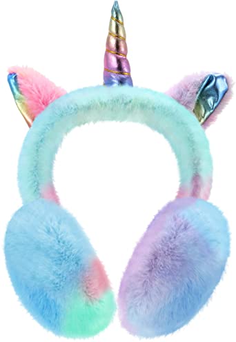 Unicorn Winter Earmuffs, Cartoon Ear Plush Fluffy Warm Foldable Soft Warmers