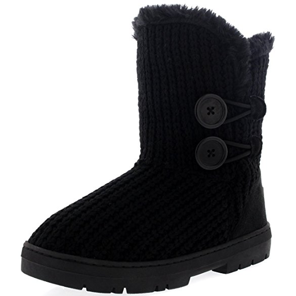 Womens Twin Button Fully Fur Lined Waterproof Winter Snow Boots